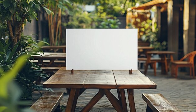 Menu poster mockup displayed at a picnic-style table, showcasing a vibrant design perfect for a restaurant setting. Emphasizes creativity and appetizing presentation in a casual dining atmosphere.