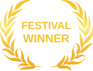 Golden laurel wreath framing the words festival winner, conveying victory, achievement, and recognition in a festival or competition