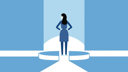  business directions challenge, confusion or decide options concept, businesswoman thinking and make business decisions