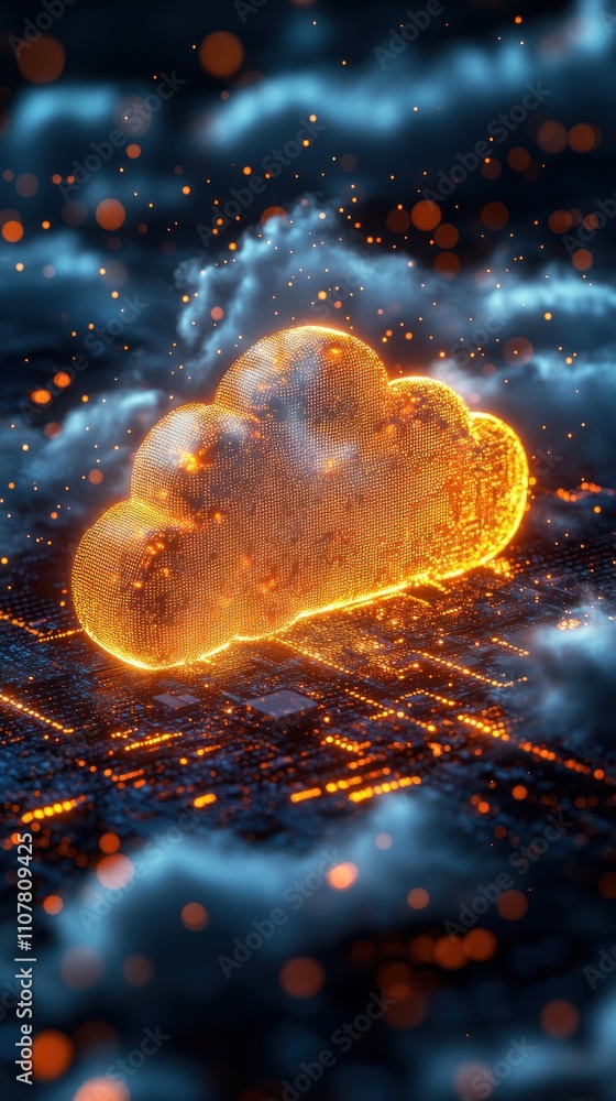 Aufkleber fiery cloud computing symbol on a circuit board.