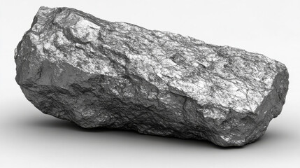 shiny silver nugget isolated on white background, showcasing its metallic texture and natural form. This mineral specimen is perfect for educational or decorative purposes