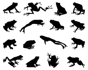 Naklejka premium Black silhouettes of frogs on a white background 