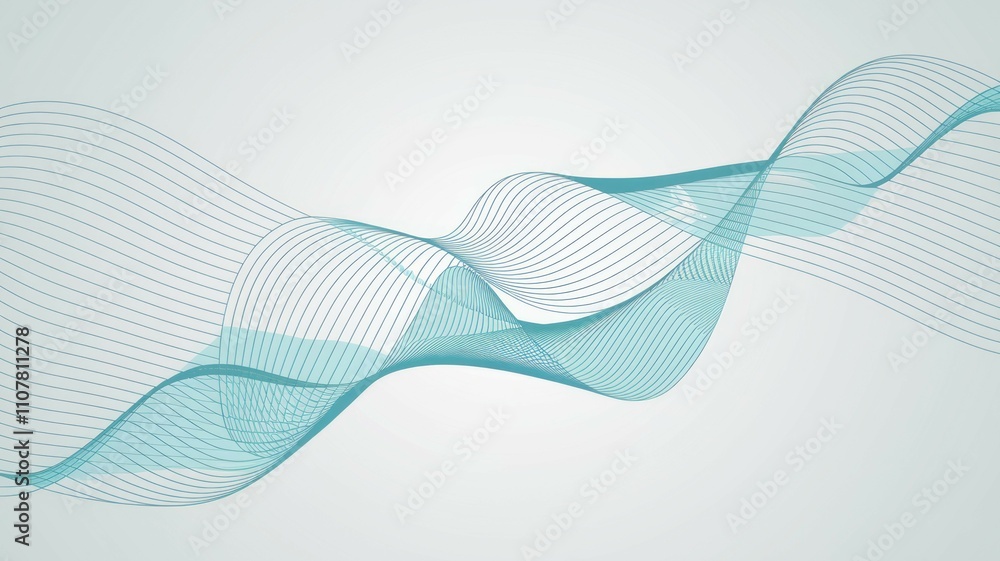 Poster flowing teal abstract waves. serene teal lines create elegant, flowing waves symbolizing fluidity an