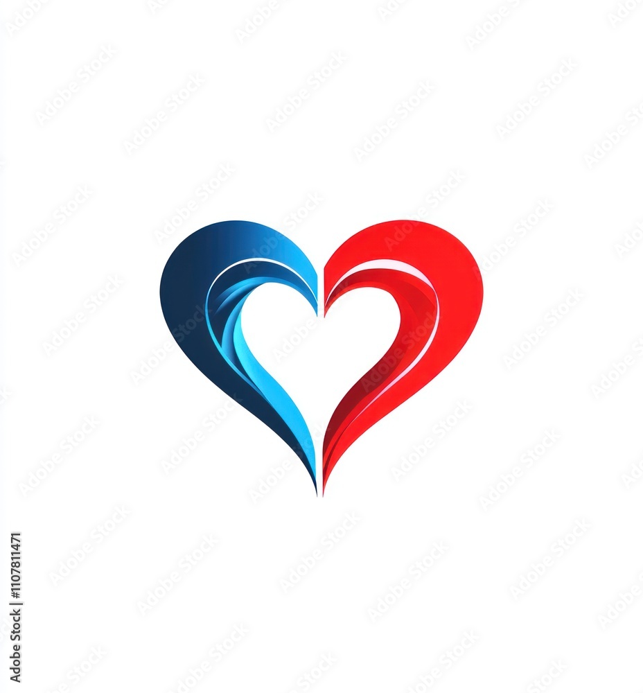 Poster Here's a  and keyword list for your image.. Abstract red and blue heart symbol.