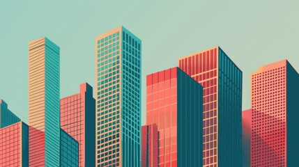 Obraz premium A stylized illustration of modern skyscrapers in vibrant colors.