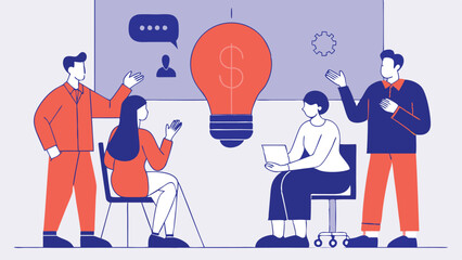 business idea to make money presentation, investment discussion concept, businessman present money idea lightbulb