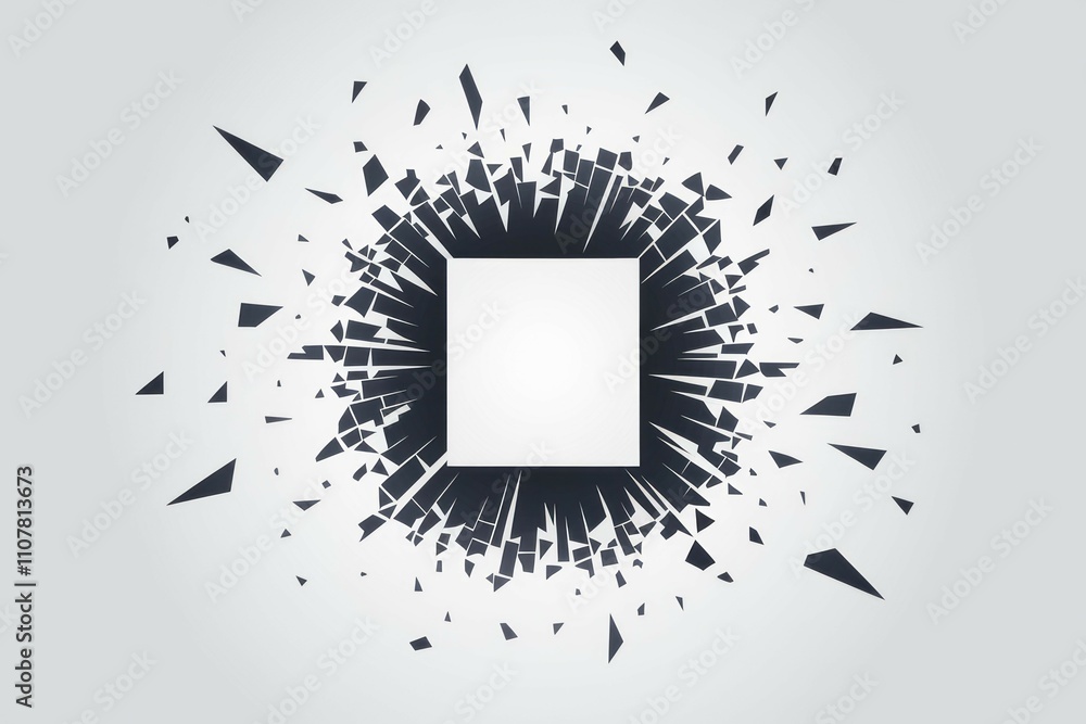 Aufkleber shattered square explosion. abstract art depicting a square fracturing into pieces, symbolizing disr