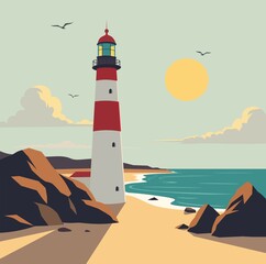 Landscape with Lighthouse and ocean 