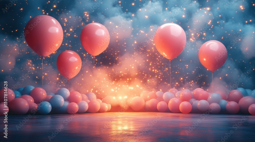Poster balloons and stage 3d rendering