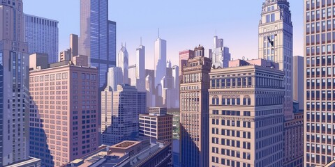 Obraz premium A vibrant city skyline showcasing modern architecture and urban life.