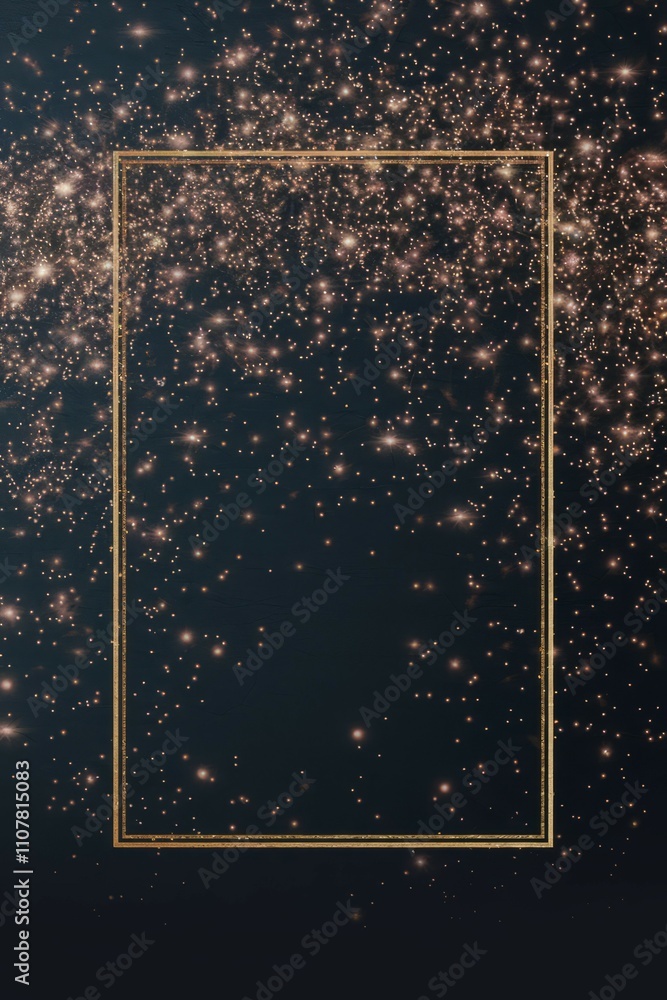 Aufkleber golden sparkles festive frame. elegant dark background with gold frame and shimmering particles; ide