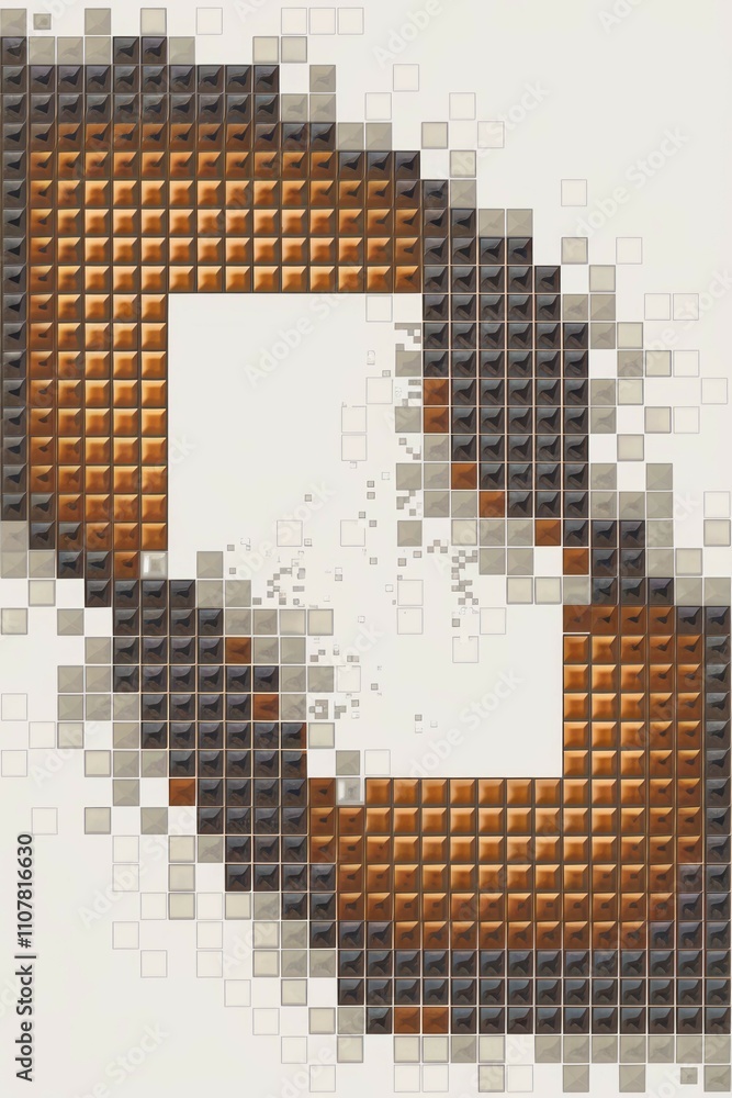 Poster brown mosaic design. abstract mosaic art; brown and grey tiles create a dynamic, fragmented pattern.