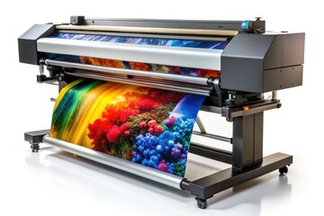 High-resolution large format printer on a white background, showcasing cutting-edge printing technology for professional graphics, signage, photography, and creative projects. Exceptional detail and v