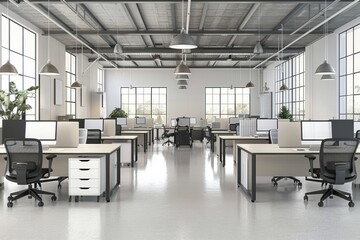 Modern coworking office space with open layouts and collaborative areas