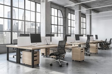 Modern coworking office space with open layouts and collaborative areas