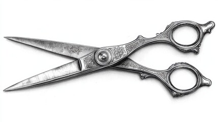 Fototapeta premium black and white illustration of antique hair stylist scissor