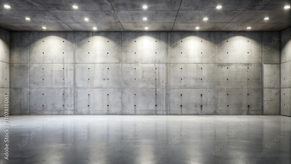 Aufkleber a minimalist concrete room with an empty floor and a wall illuminated by recessed lighting