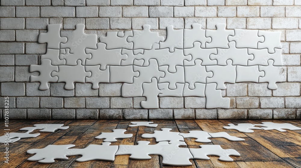 Poster blank puzzles arranged neatly with white background 3d rendering