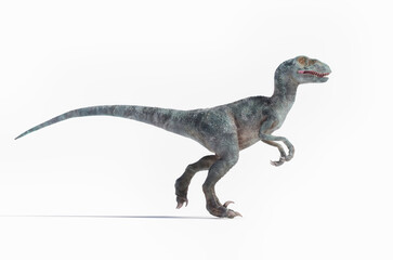 Obraz premium A dinosaur figure strikes a dynamic pose, showcasing its sharp teeth and powerful legs.