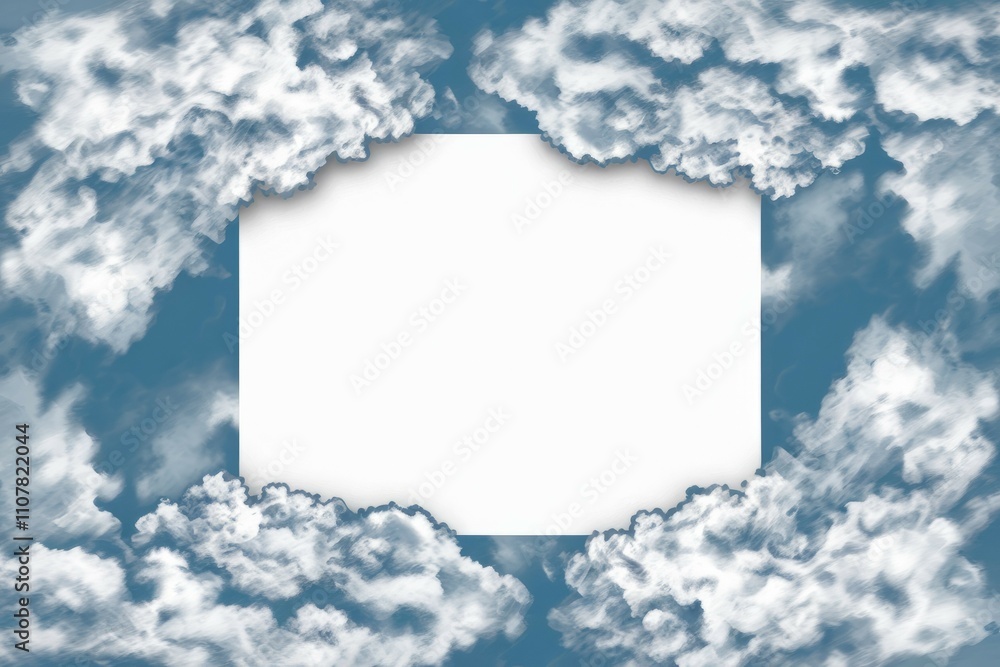Poster clouds frame blank space. serene sky; white clouds frame empty space, symbolizing potential and oppo