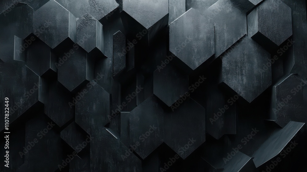 Poster abstract textured background featuring dark geometric hexagonal shapes creating an intriguing modern