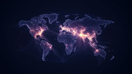 A digital map of the world illuminated with vibrant connections, symbolizing global networking and data flow.