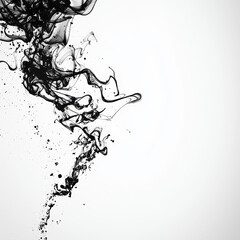 Abstract black smoke on pristine white background creates striking visual contrast, evoking sense of fluidity and movement. intricate patterns and textures add depth and intrigue