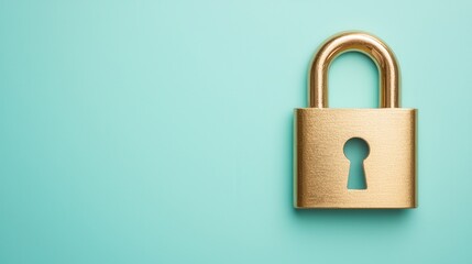 Fototapeta premium A golden padlock on a mint green background symbolizes security and protection, evoking feelings of safety and privacy.