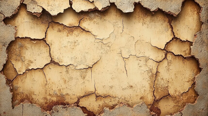Obraz premium textured background of old, cracked concrete wall with peeling paint, showcasing weathered appearance. cracks and imperfections add character and depth to surface