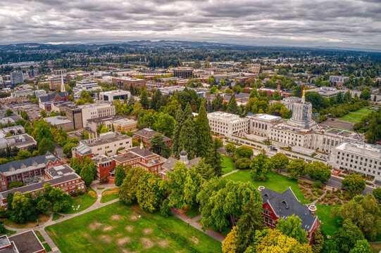 Aerial View of the Oregon State Capitol in Salem