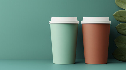 Eco-friendly disposable coffee cups Banner in pastel colors with copy space