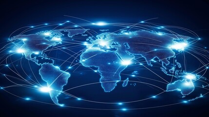 Obraz premium abstract representation of a global market network, with illuminated lines 