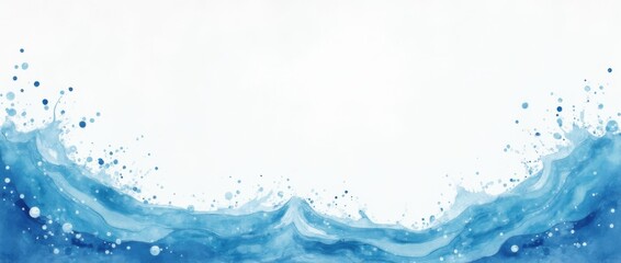 Watercolor ocean underwater banner bubbles. Save World oceans day. See or lake watercolor