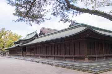 Naklejka premium Hakkozaki-gu - A Sacred Shrine with Deep Historical Roots. Taken in Japan, Fukuoka, 09. 04.2024.