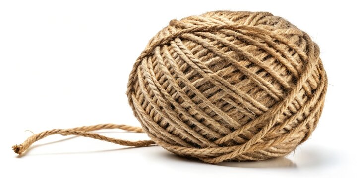 Isolated natural brown hemp cord ball on a white background, perfect for crafting and DIY projects, reflecting sustainable living&acirc;&euro;&rdquo;showcased in stunning high-quality photography.