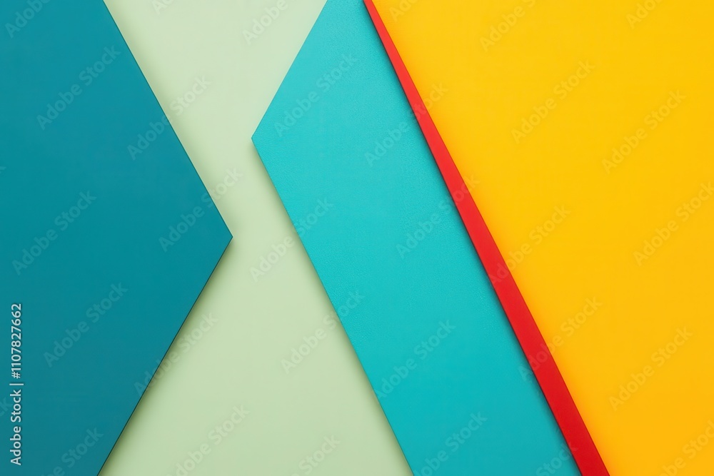 Poster abstract composition featuring colorful geometric shapes on a light background, creating a vibrant a