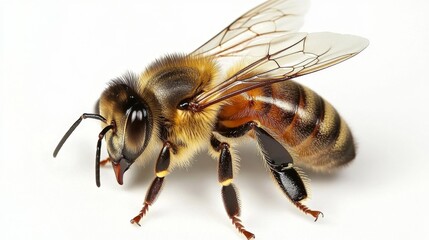 Detailed Close-Up of a Honeybee on a White Background