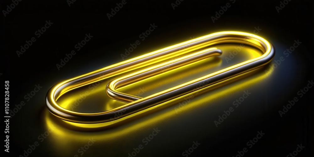 Poster a golden paperclip with a glowing yellow edge, illuminated against a dark background.