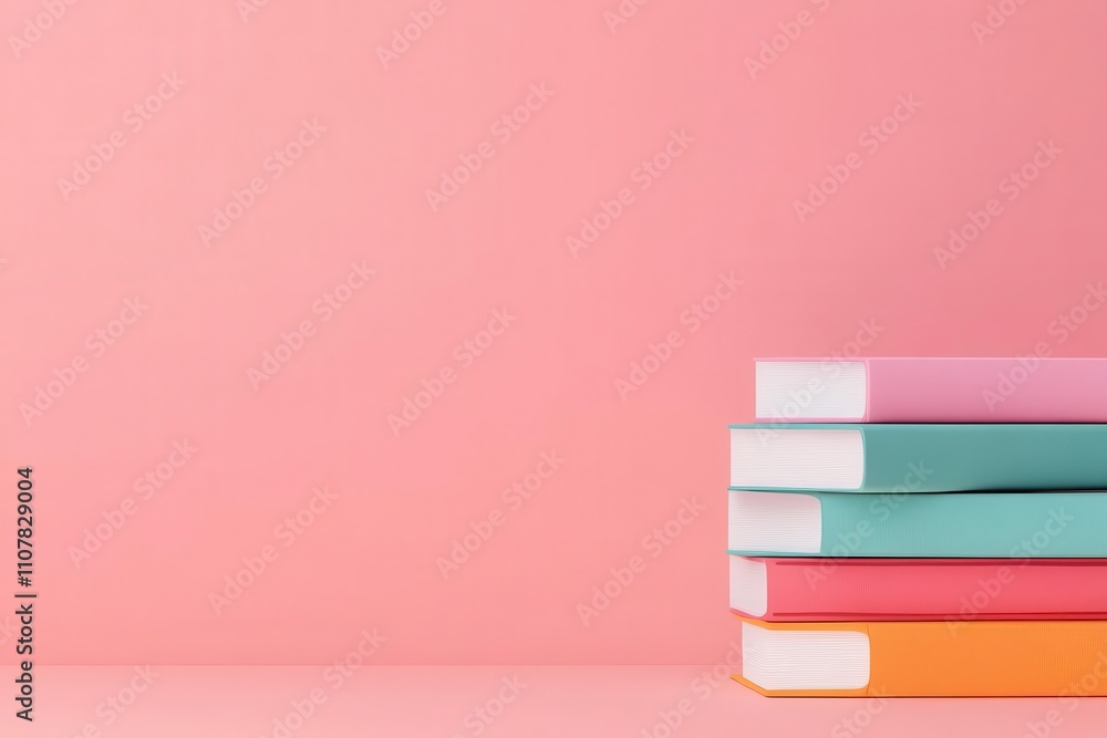 Poster a stack of colorful folders resting against a soft pink background, creating a vibrant and modern ae
