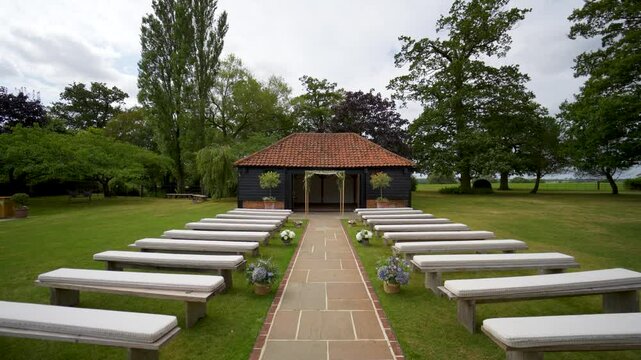 Jewish ceremony location with a chuppah and seating