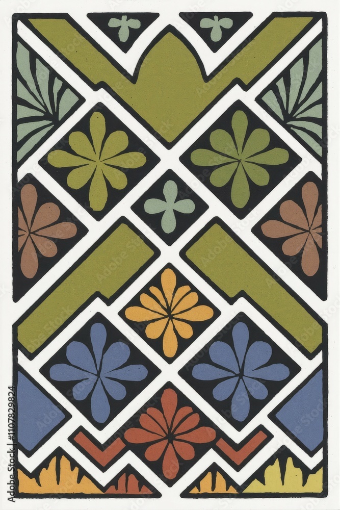 Aufkleber geometric floral design pattern. colorful repeating pattern evokes joy and harmony. symmetrical flor
