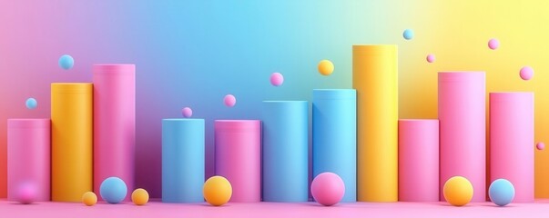 Obraz premium Colorful geometric shapes in pastel hues create an engaging visual display, showcasing a modern design aesthetic.