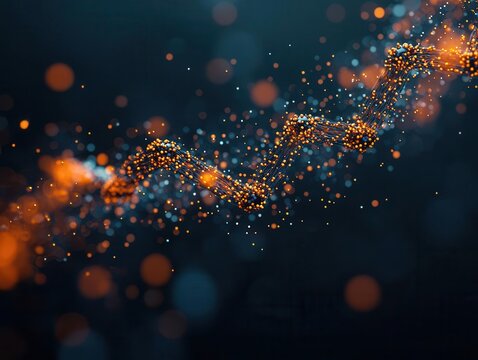 Polymer chains, intricate molecular structures showcasing material properties, 3D illustration