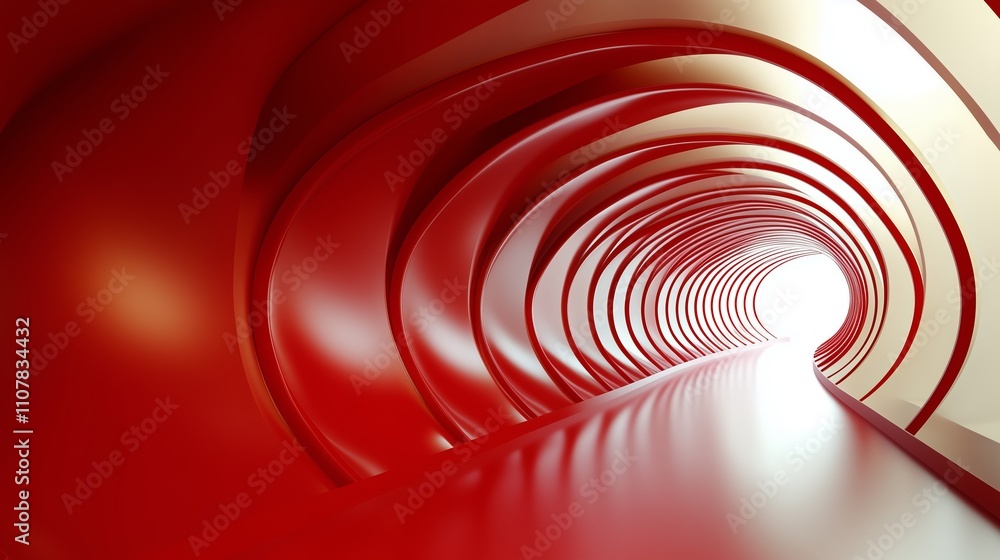 Poster dynamic red tunnel creates an illusion of depth and motion in a modern architectural space