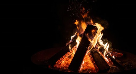 Fototapeta premium Warm bonfire night with glowing embers sparks