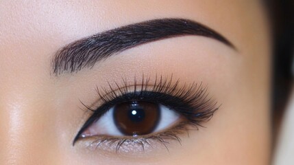 Naklejka premium Close-Up of Beautiful Brown Eye with Eyelash and Eyebrow Detail