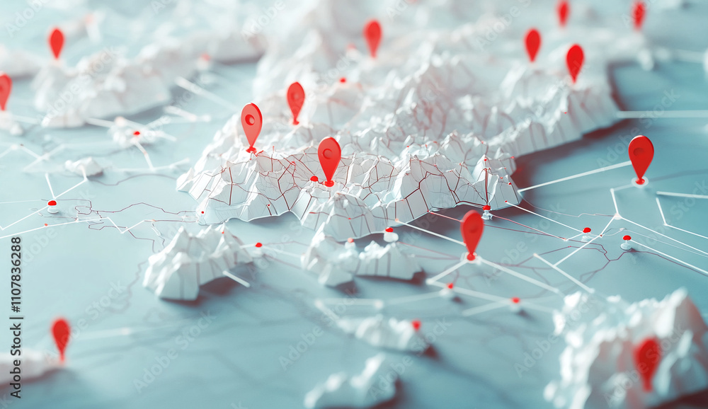 Aufkleber Detailed navigation map showcasing multiple marked locations with red pins indicating points of interest