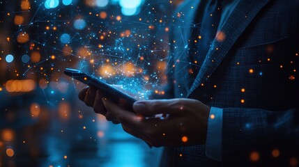 businessman using mobile smart phone business global internet connection application technology and digital marketing financial and banking digital link tech big dat