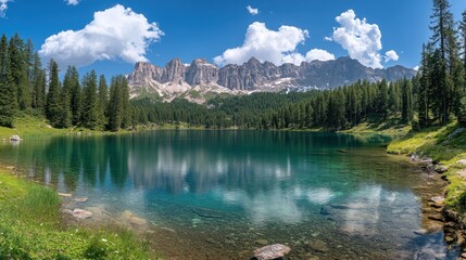 Serene Mountain Lake Reflection in the Dolomites