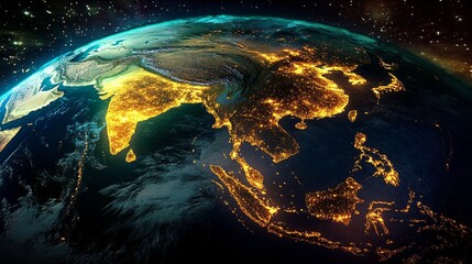3D rendering Earth night continents oceans visible planet globe